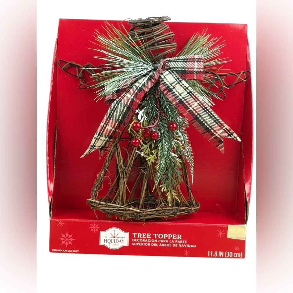 Holiday Time Metal & Wicker Angel Tree Topper NEW 11.8 in Tall